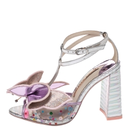 Sophia Webster Multicolor Metallic Leather And PVC Lana Crystal Embellished Block Heel Sandals Size 36