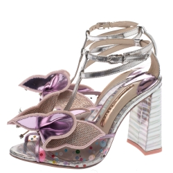 Sophia Webster Multicolor Metallic Leather And PVC Lana Crystal Embellished Block Heel Sandals Size 36