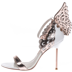 Pre Owned صندل سوفيا ويبستر سير كاحل جناح إيفانجلين جلد أبيض وبرونزي ميتالك مقاس 38.5