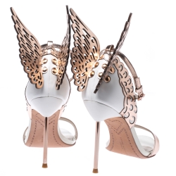 Pre Owned صندل سوفيا ويبستر سير كاحل جناح إيفانجلين جلد أبيض وبرونزي ميتالك مقاس 38.5
