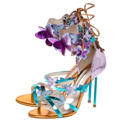 Pre Owned Sophia Webster Metallic Multicolor Leather Harmony Butterfly Ankle Cuff Sandals Size 35