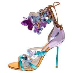 Pre Owned Sophia Webster Metallic Multicolor Leather Harmony Butterfly Ankle Cuff Sandals Size 35