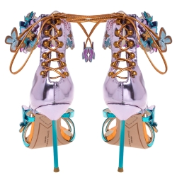 Pre Owned Sophia Webster Metallic Multicolor Leather Harmony Butterfly Ankle Cuff Sandals Size 35