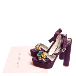 Pre Owned Sophia Webster Purple Satin Amanda Crystal Embellished Cross Strap Sandals Size 41