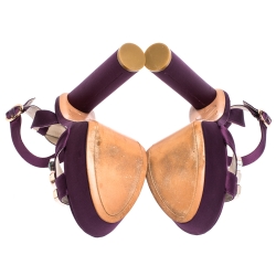 Pre Owned Sophia Webster Purple Satin Amanda Crystal Embellished Cross Strap Sandals Size 41