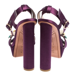 Pre Owned Sophia Webster Purple Satin Amanda Crystal Embellished Cross Strap Sandals Size 41