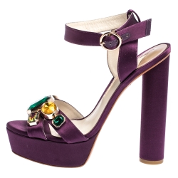 Pre Owned Sophia Webster Purple Satin Amanda Crystal Embellished Cross Strap Sandals Size 41