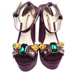 Pre Owned Sophia Webster Purple Satin Amanda Crystal Embellished Cross Strap Sandals Size 41