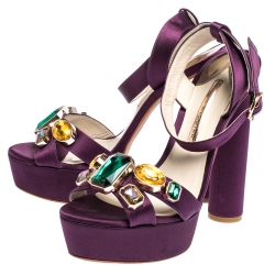 Pre Owned Sophia Webster Purple Satin Amanda Crystal Embellished Cross Strap Sandals Size 41