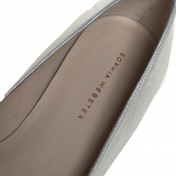 Pre Owned Sophia Webster Silver Leather Bibi Butterfly Ballet Flats Size 39.5