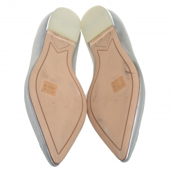 Pre Owned Sophia Webster Silver Leather Bibi Butterfly Ballet Flats Size 39.5
