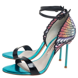 Pre Owned Sophia Webster Black Patent Leather And Peacock Print Fabric Flutura Ankle Strap Sandals Size 38