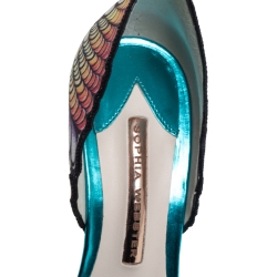 Pre Owned Sophia Webster Black Patent Leather And Peacock Print Fabric Flutura Ankle Strap Sandals Size 38