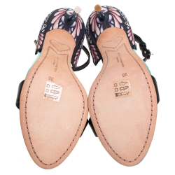 Pre Owned Sophia Webster Black Patent Leather And Peacock Print Fabric Flutura Ankle Strap Sandals Size 38