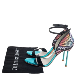 Pre Owned Sophia Webster Black Patent Leather And Peacock Print Fabric Flutura Ankle Strap Sandals Size 38