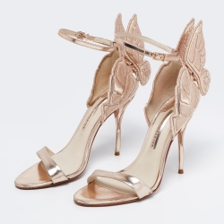 Pre Owned Sophia Webster Rose Gold Leather Chiara Butterfly Ankle-Strap Sandals Size 39
