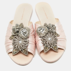 Pre Owned Sophia Webster Light Pink Satin Lilico Flat Slides Size 40