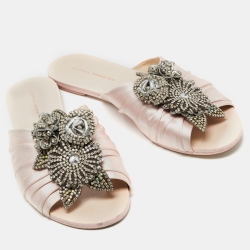 Pre Owned Sophia Webster Light Pink Satin Lilico Flat Slides Size 40