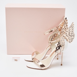 Pre Owned Sophia Webster Rose Gold/White Leather Evangeline Ankle Strap Sandals Size 37