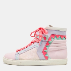 Sophia Webster Multicolor Leather And Glitter Riko High Top Sneakers Size 40.5