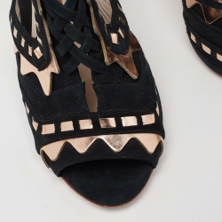 Pre Owned Sophia Webster Black/Metallic Suede and Leather Riko Peep Toe Ankle Tie Sandals Size 36