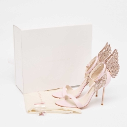 Pre Owned Sophia Webster  Pink Leather and Glitter Evangeline Ankle Strap Sandals Size 38.5