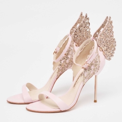 Pre Owned Sophia Webster  Pink Leather and Glitter Evangeline Ankle Strap Sandals Size 38.5