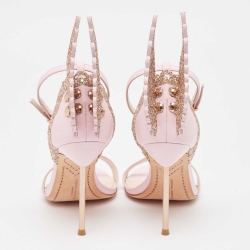 Pre Owned Sophia Webster  Pink Leather and Glitter Evangeline Ankle Strap Sandals Size 38.5
