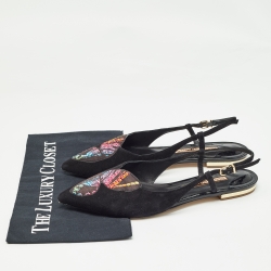Pre Owned Sophia Webster Black Suede Butterfly Slingback Ballet Flats 39