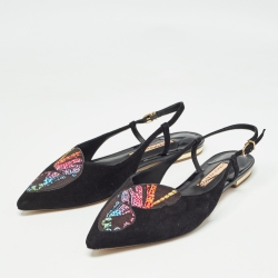 Pre Owned Sophia Webster Black Suede Butterfly Slingback Ballet Flats 39