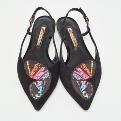 Pre Owned Sophia Webster Black Suede Butterfly Slingback Ballet Flats 39