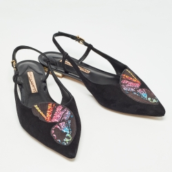 Pre Owned Sophia Webster Black Suede Butterfly Slingback Ballet Flats 39