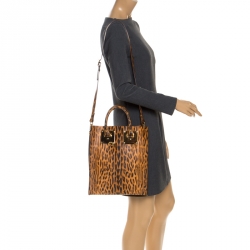  Sophie Hulme Brown/Black Leopard Print Leather Albion Tote