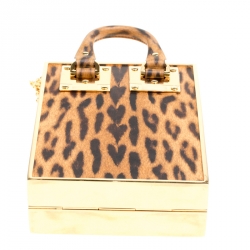 Sophie Hulme Brown Leopard Print Leather Compton Box Top Handle Shoulder Bag