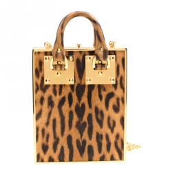Sophie Hulme Brown Leopard Print Leather Compton Box Top Handle Shoulder Bag