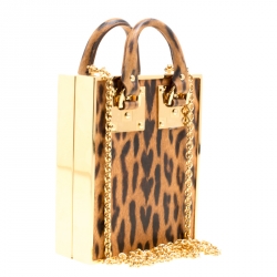 Sophie Hulme Brown Leopard Print Leather Compton Box Top Handle Shoulder Bag