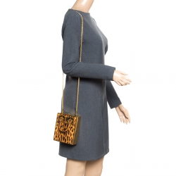 Sophie Hulme Brown Leopard Print Leather Compton Box Top Handle Shoulder Bag