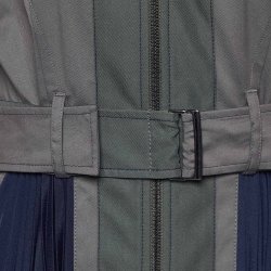 Pre Owned Sportmax Green/Navy Blue Cotton Plisse Belted Midi Dress S