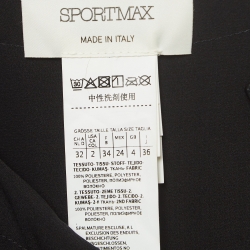 Pre Owned Sportmax Black Leather Trim Crepe Pleated Midi Dress S