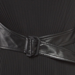 Pre Owned Sportmax Black Leather Trim Crepe Pleated Midi Dress S