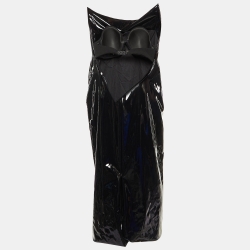 Pre Owned Sportmax Black Faux Leather Calcina Cutout Midi Dress S
