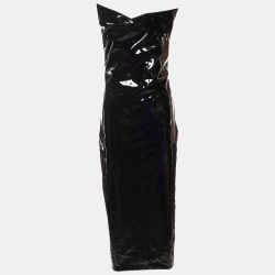 Pre Owned Sportmax Black Faux Leather Calcina Cutout Midi Dress S