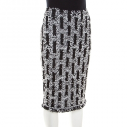 St. John Couture Monochrome Textured Lurex Knit Crystal Embellished Pencil Skirt S