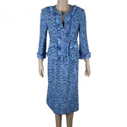 Pre Owned St. John Blue Tweed Skirt Suit S