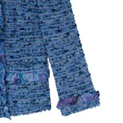 Pre Owned St. John Blue Tweed Skirt Suit S
