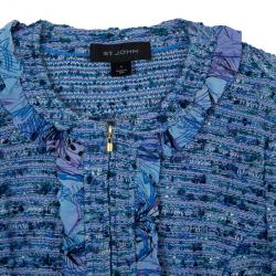 Pre Owned St. John Blue Tweed Skirt Suit S