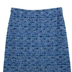 Pre Owned St. John Blue Tweed Skirt Suit S