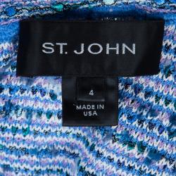 Pre Owned St. John Blue Tweed Skirt Suit S