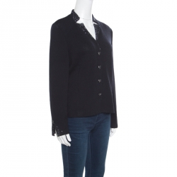 St. John Evening Navy Blue Wool Embellished Heart Buttoned Cardigan L