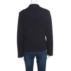 St. John Evening Navy Blue Wool Embellished Heart Buttoned Cardigan L